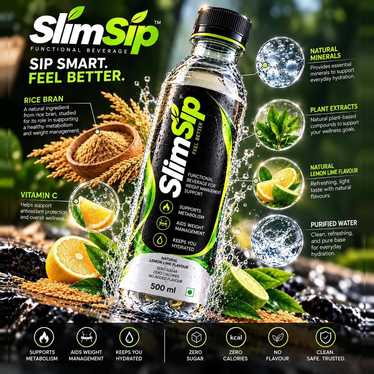 SlimSip 500 ml lemon-lime hydration bottle, Mumbai launch poster